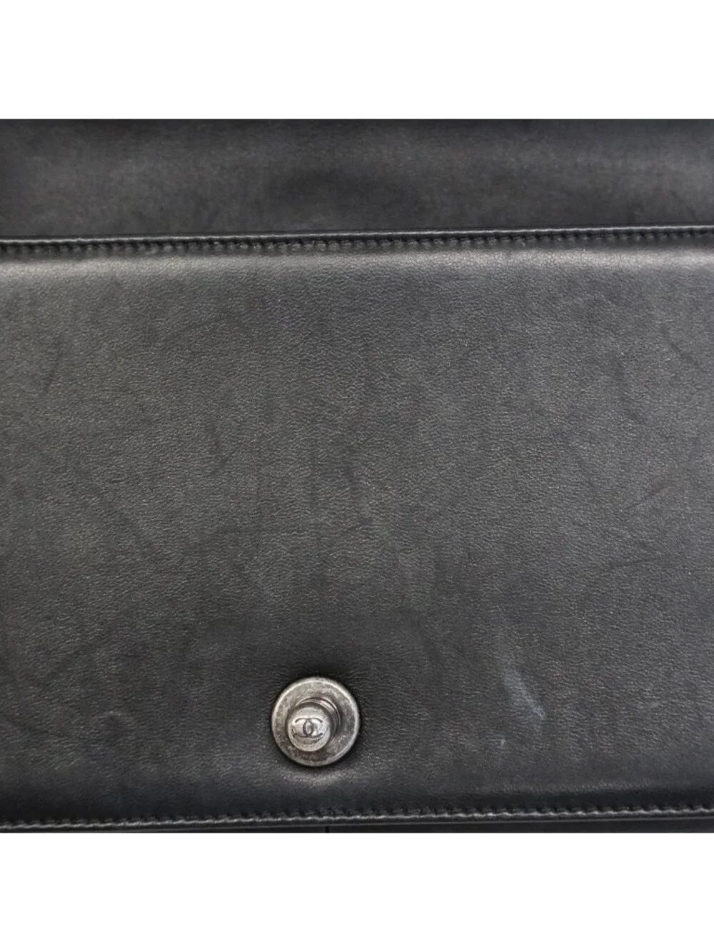 Chanel Shoulder Bag Boy Lambskin Black Silver